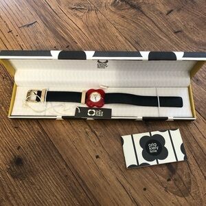 Orla Kiely Women’s Poppy Watch Leather strap Navy and Red